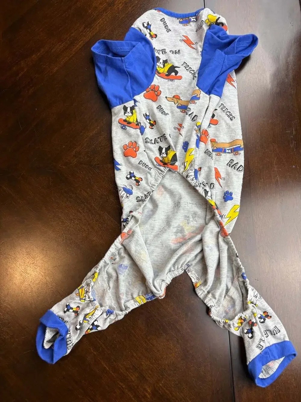 Pet Supplies & Distribution Dog Pajamas XL Skateboard Gray Blue Full Body PJs